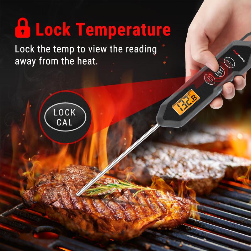 ThermoPro Tp15hw Waterproof Digital Instant Read Meat Thermometer Food Turkey Cooking Kitchen Thermometer with Magnet and Backlight in Black